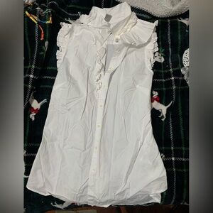 Banana Republic Factory White Sleeveless Ruffled Bib Collar Top